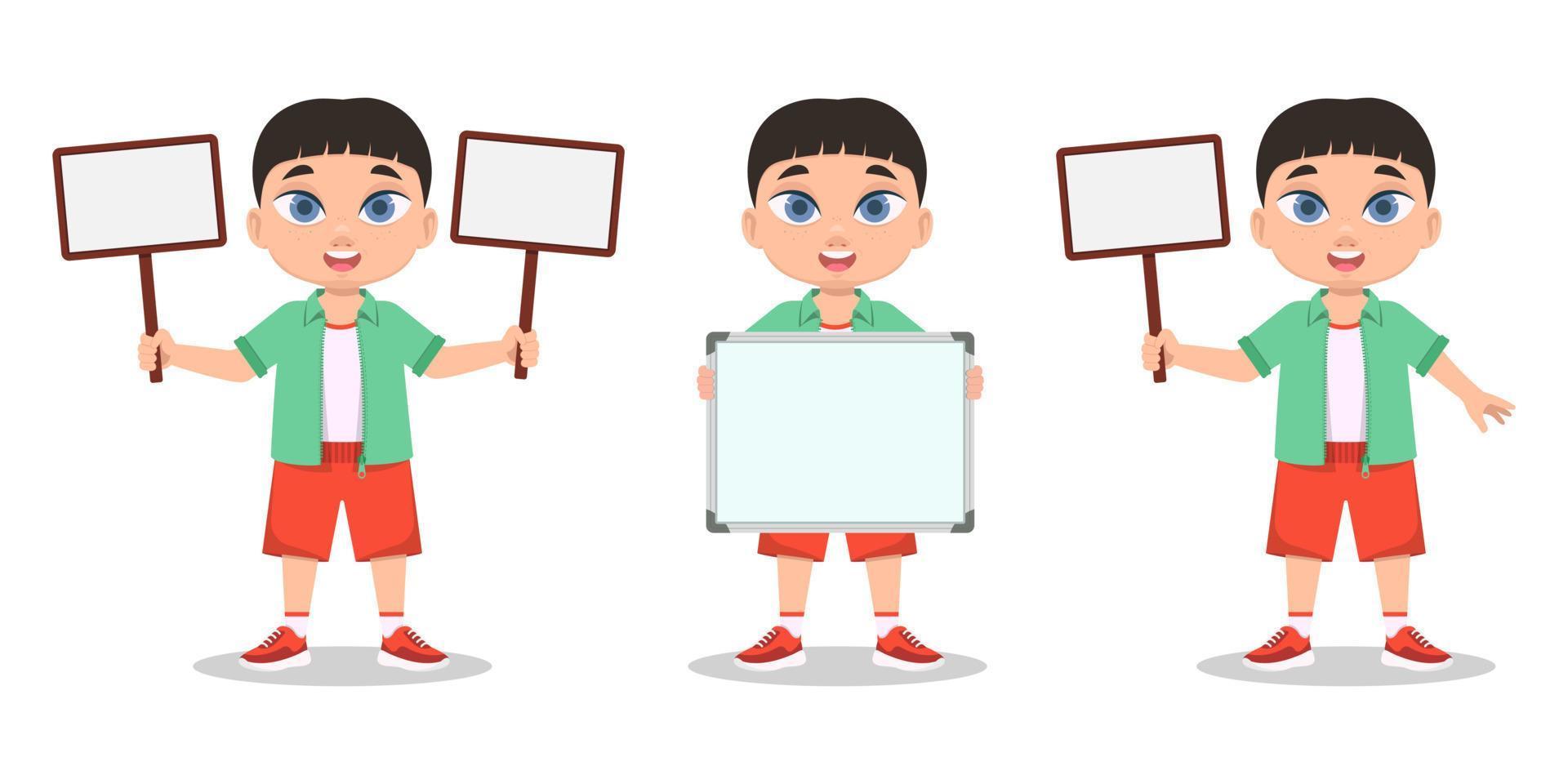 The child is holding a small board vector