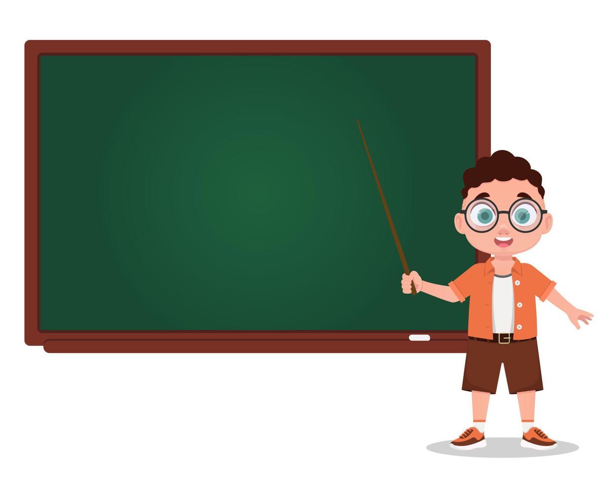 The boy answers, the schoolboy. School board vector