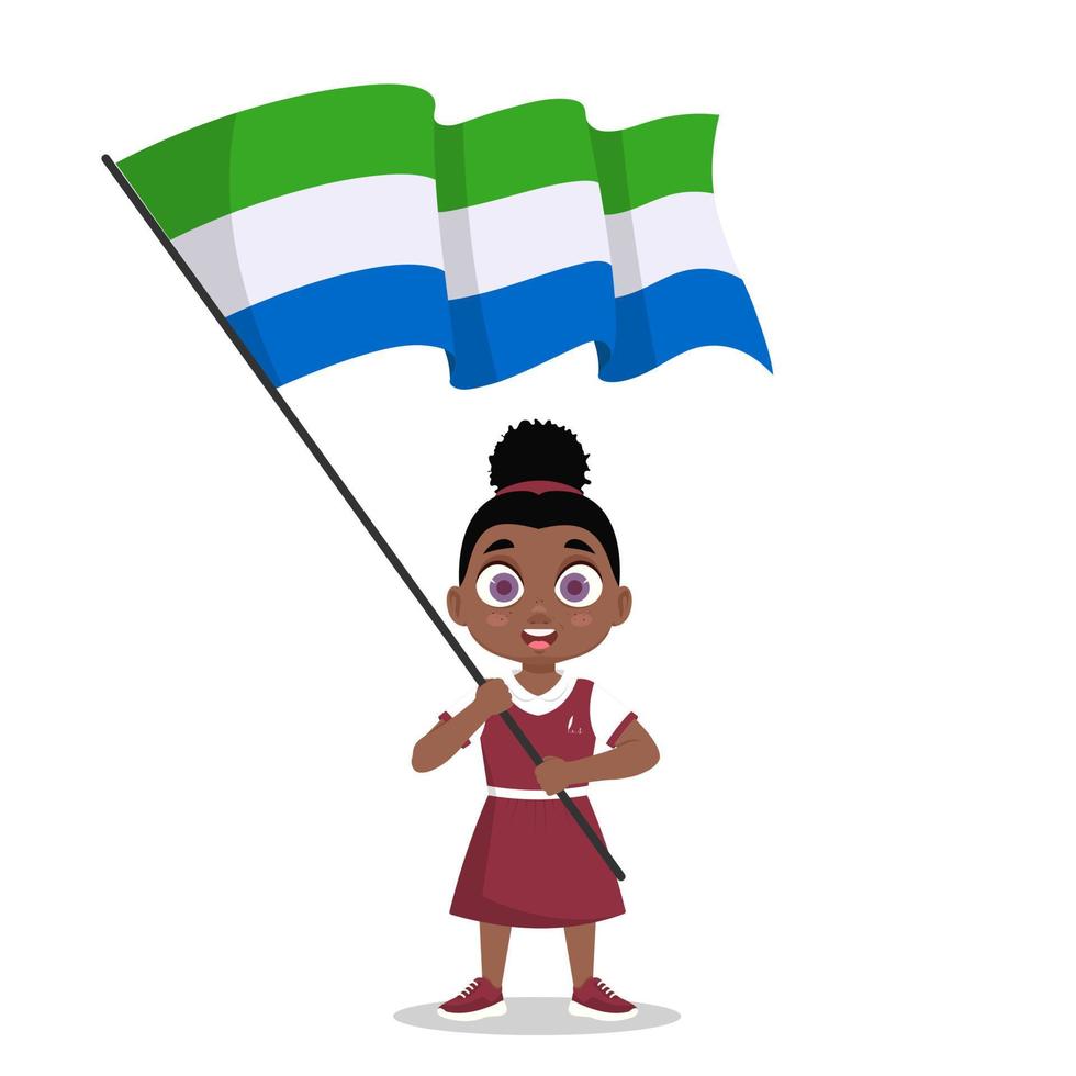 A child with the flag of Sierra Leone in his hand vector