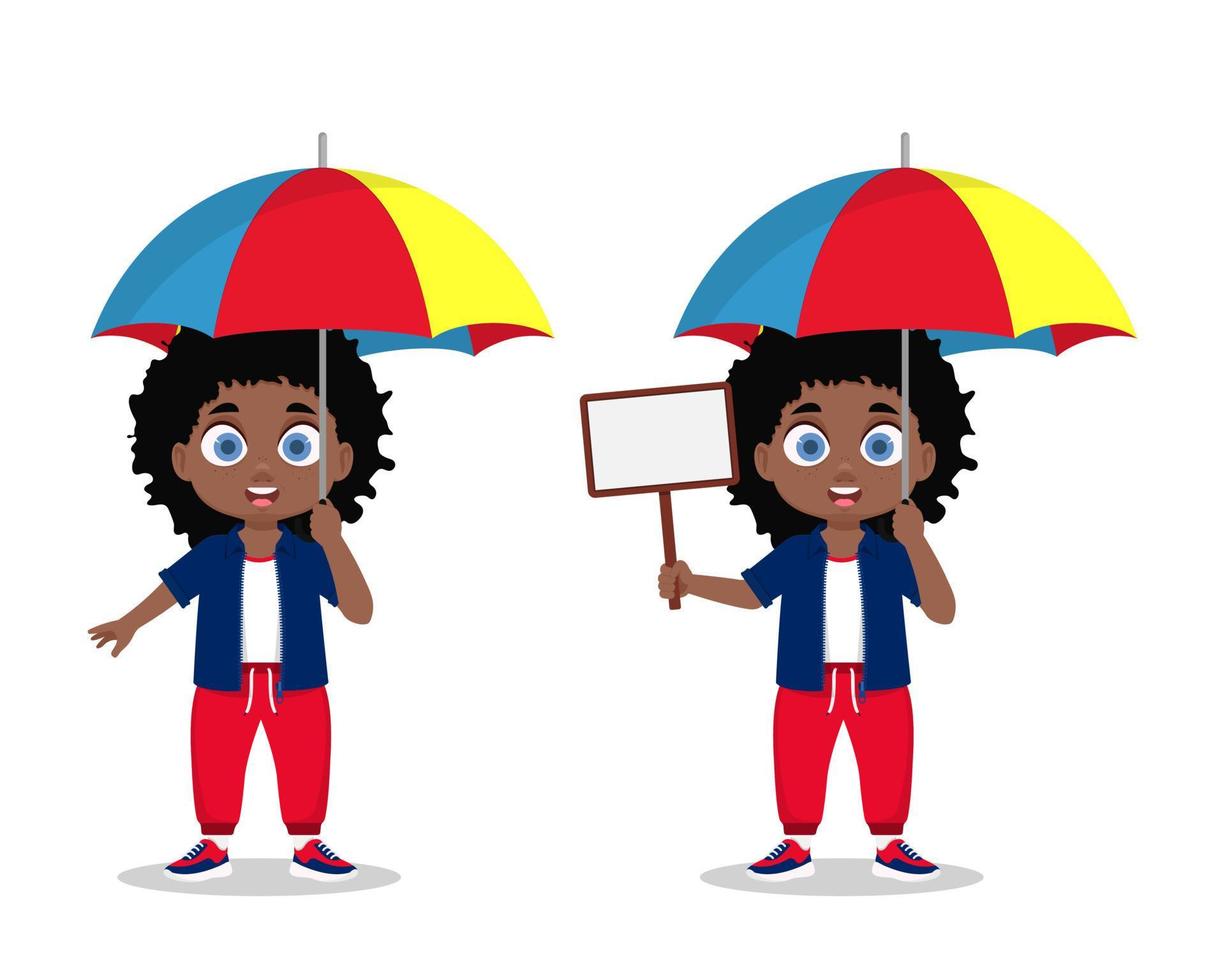 Boy is holding an umbrella vector