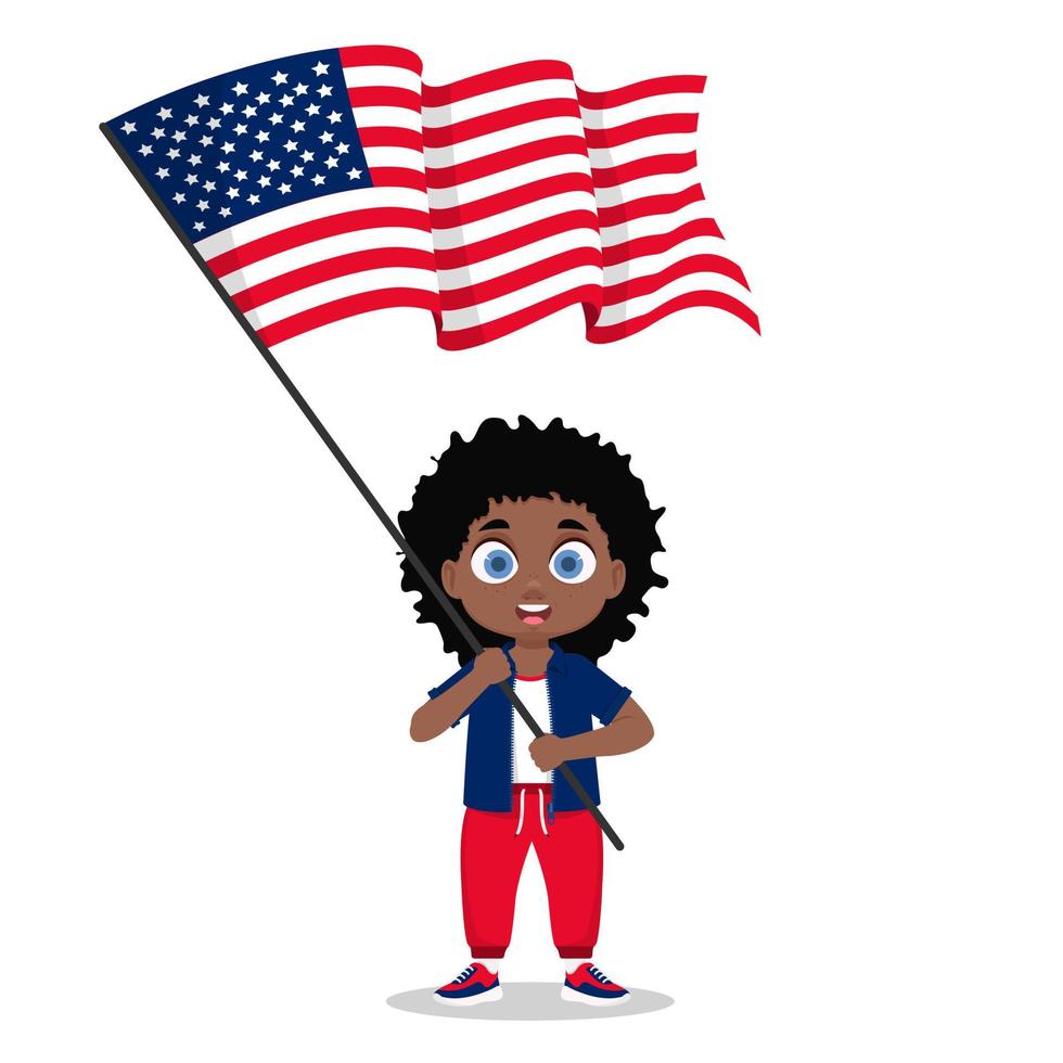 niño con la bandera de estados unidos vector