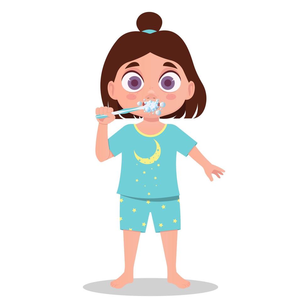 niño en pijama se cepilla los dientes vector