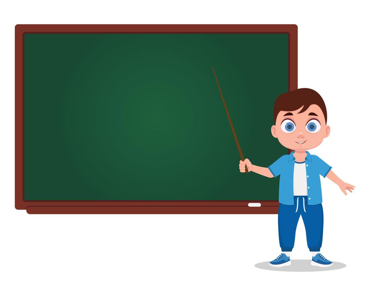 The boy answers, the schoolboy. School board vector