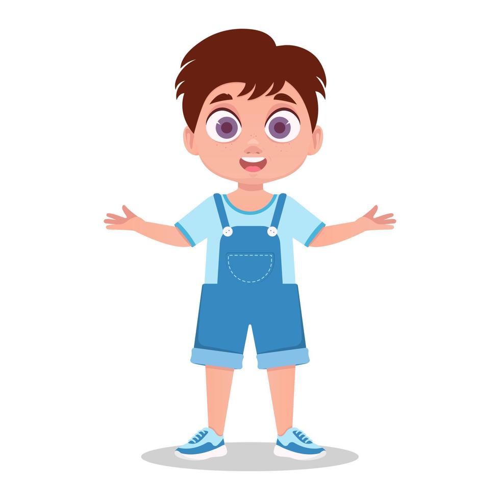 Cute boy throws up his hands. Surprised boy vector
