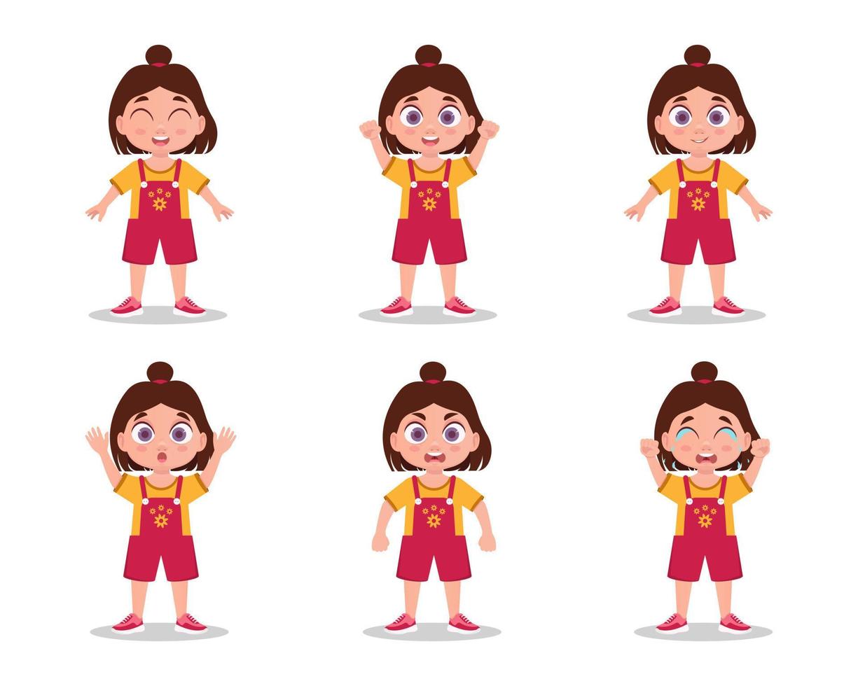 conjunto de emociones de un niño, emociones de una niña vector