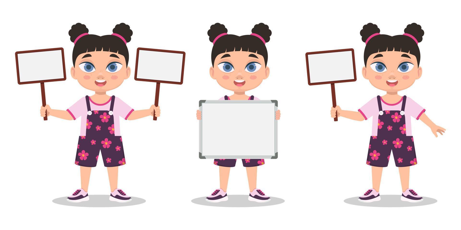 The child holds a banner, a sign, without an inscription vector