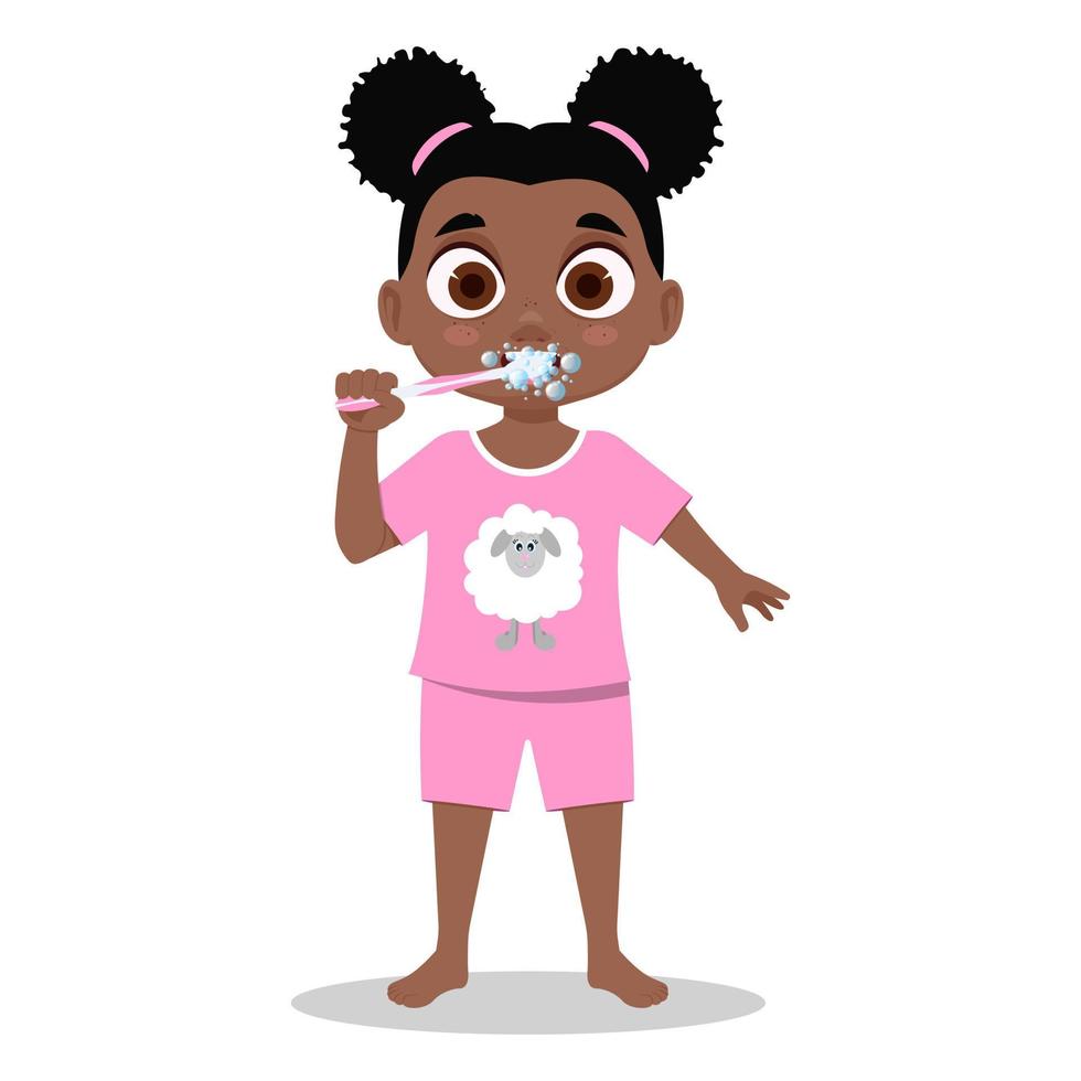 A child in pajamas brushes his teeth vector