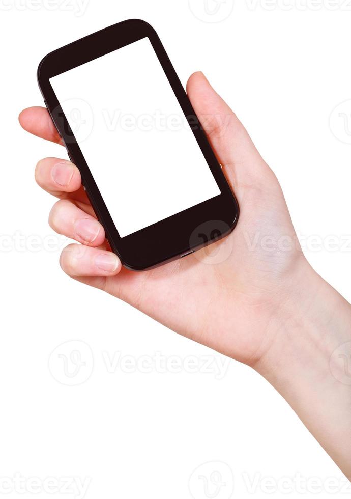 hand holding mobile phone isolated photo