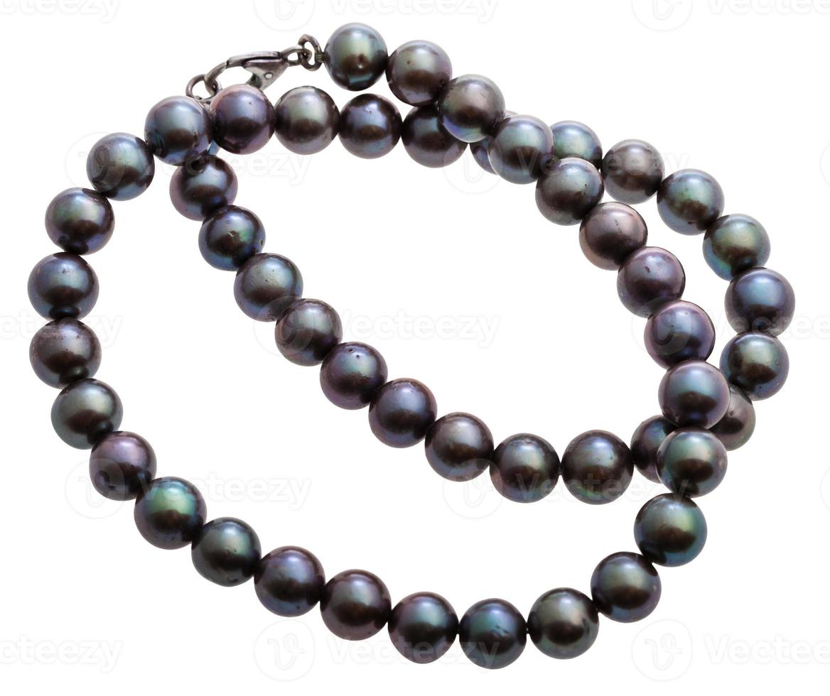 strings of beads from natural black pearls isolated photo