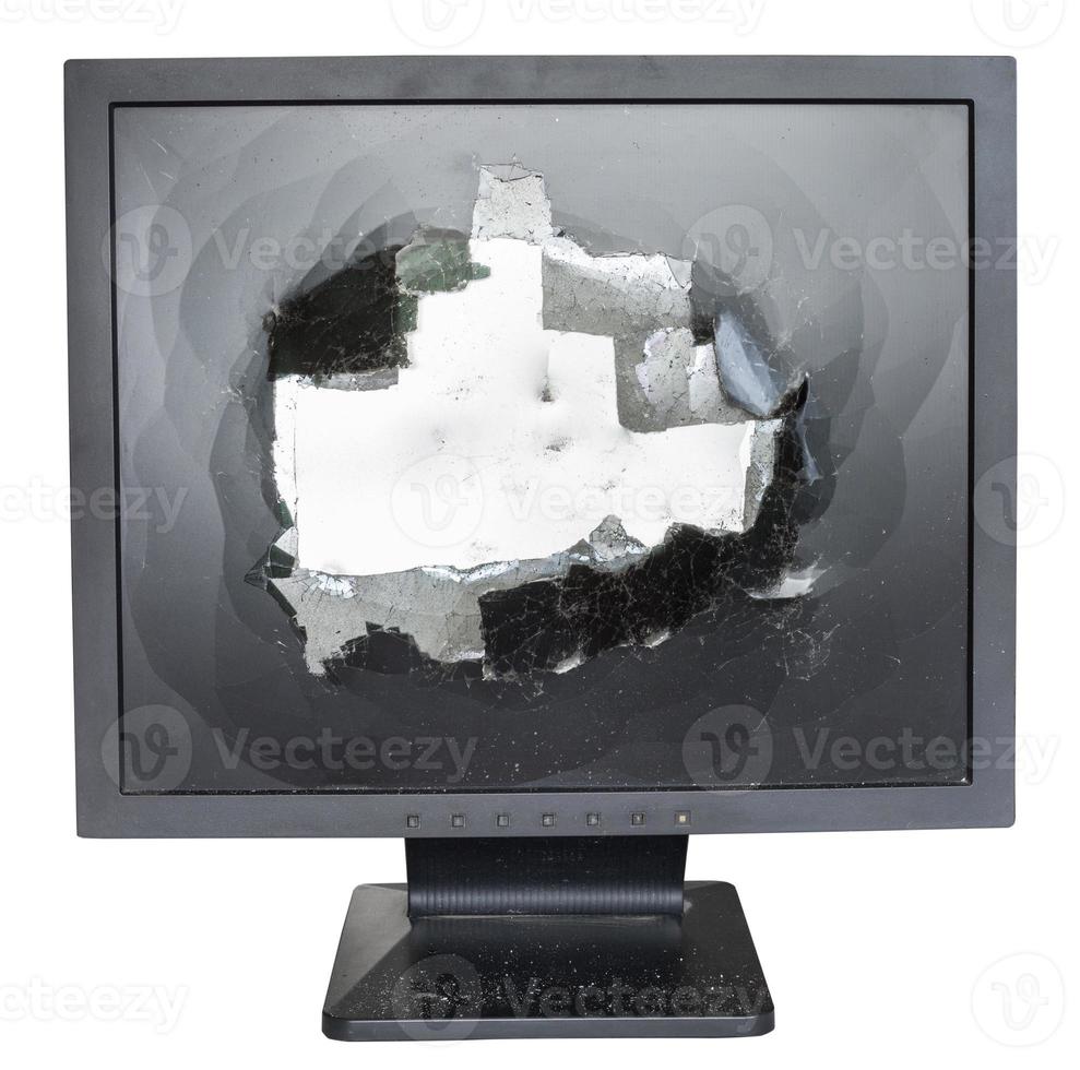 direct view of crushed monitor with damaged screen photo