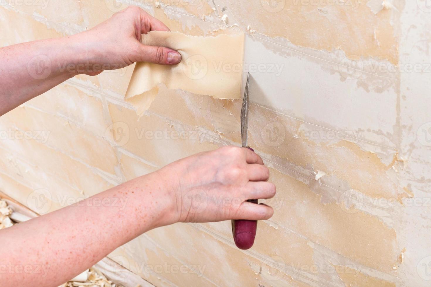 removing backing from the wall before wallpapering 12570861 Stock Photo at Vecteezy