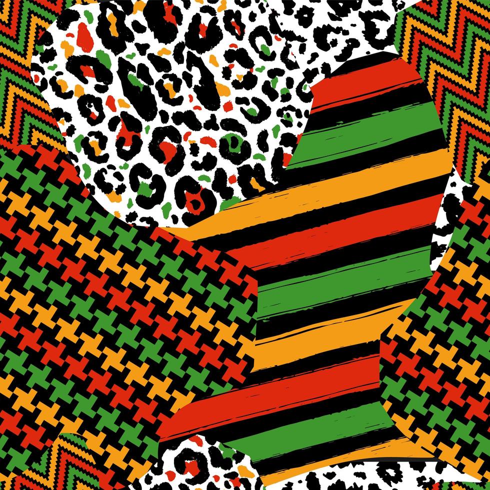 patrón de parche de kwanzaa sin costuras con estampado de leopardo de colores y patrón geométrico sin costuras. Huella animal. estampado africano de guepardo foto