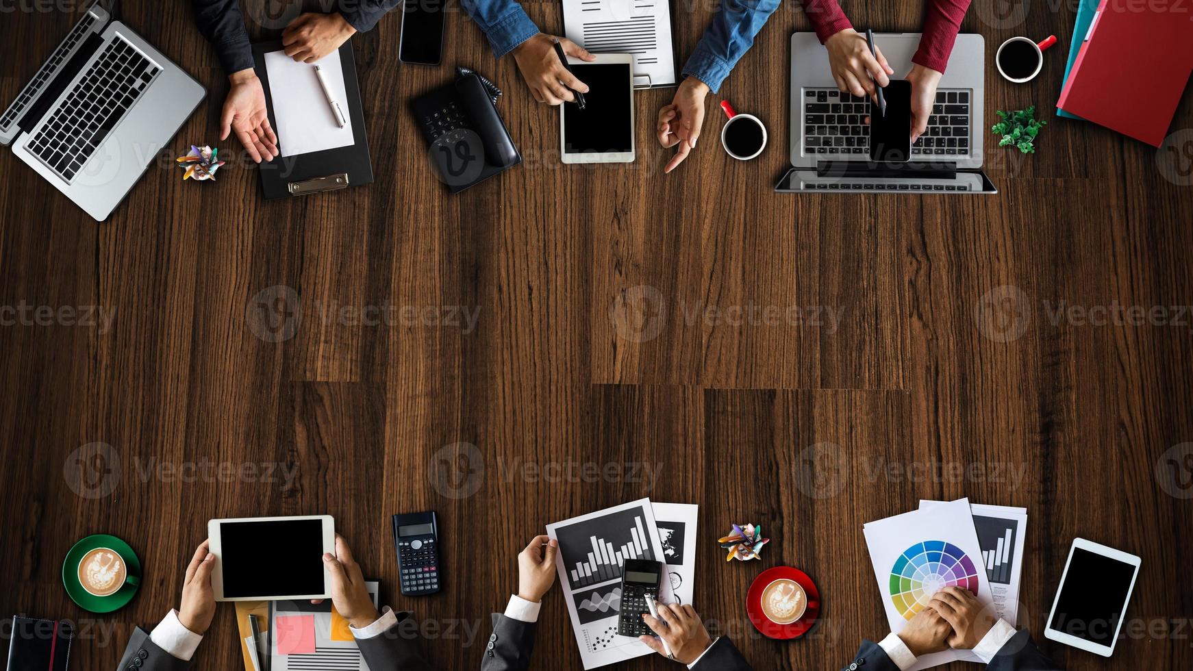 Group Young Coworkers Making Great Business Decisions.Creative Team Discussion Corporate Work Concept Modern Office.Startup Marketing Idea Presentation.Top View.Vertical photo