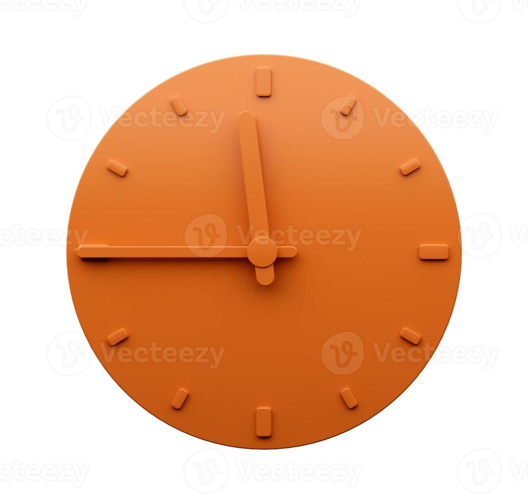 Minimal Orange clock 11 45 o clock quarter to Twelve abstract Minimalist wall clock 3d Illustration photo