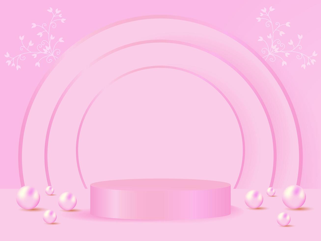 abstract 3d background with pink cylinder pedestal podium with pink pearls for product display photo