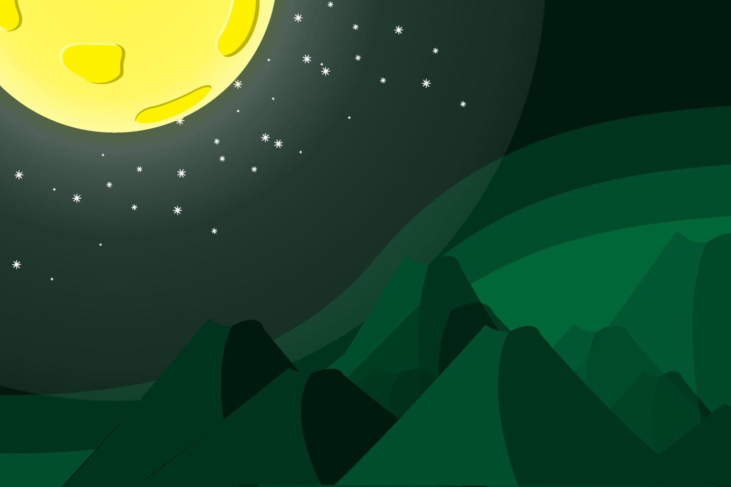 mountain view at night when full moon and stars vector