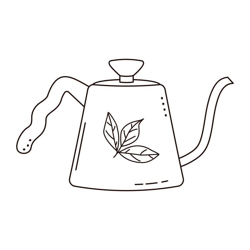 Kettle, teapot isolated on white background. Doodle style. vector