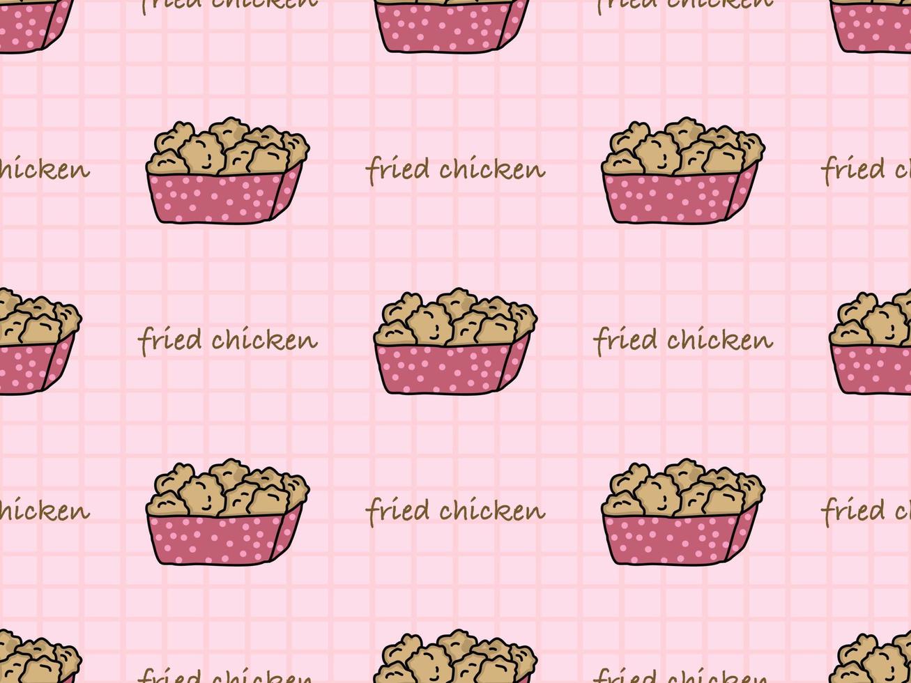 Fried chicken cartoon character seamless pattern on pink background vector