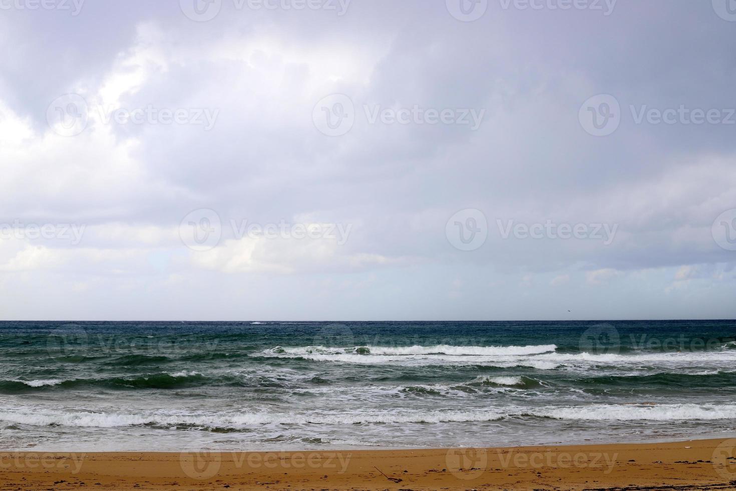 Sandy beach on the Mediterranean Sea in northern Israel. photo
