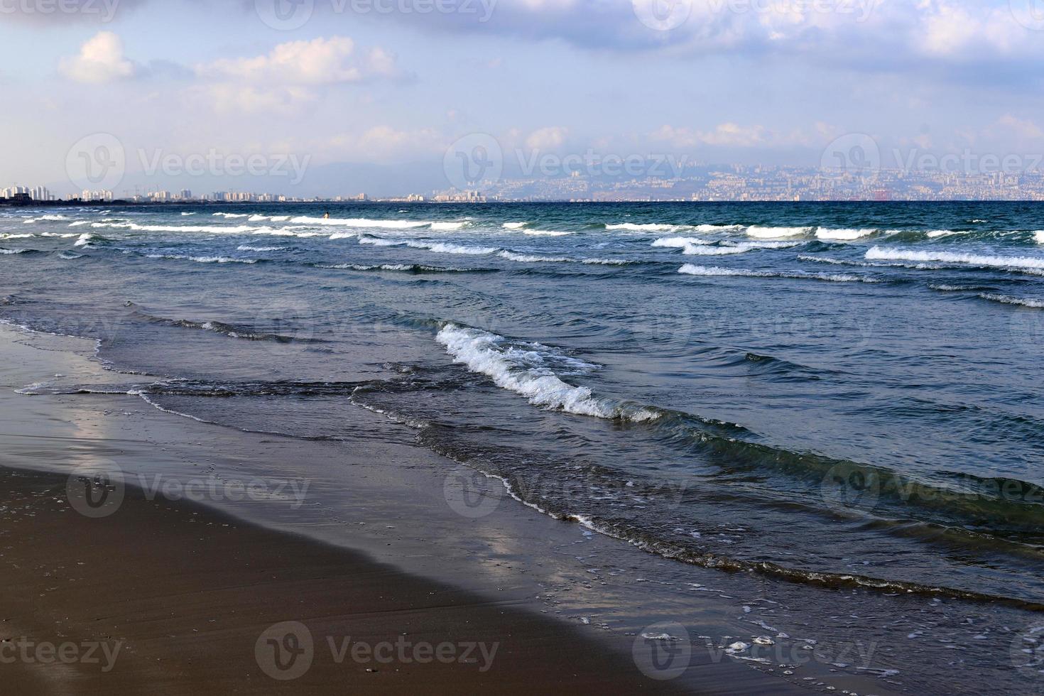 Sandy beach on the Mediterranean Sea in northern Israel. photo