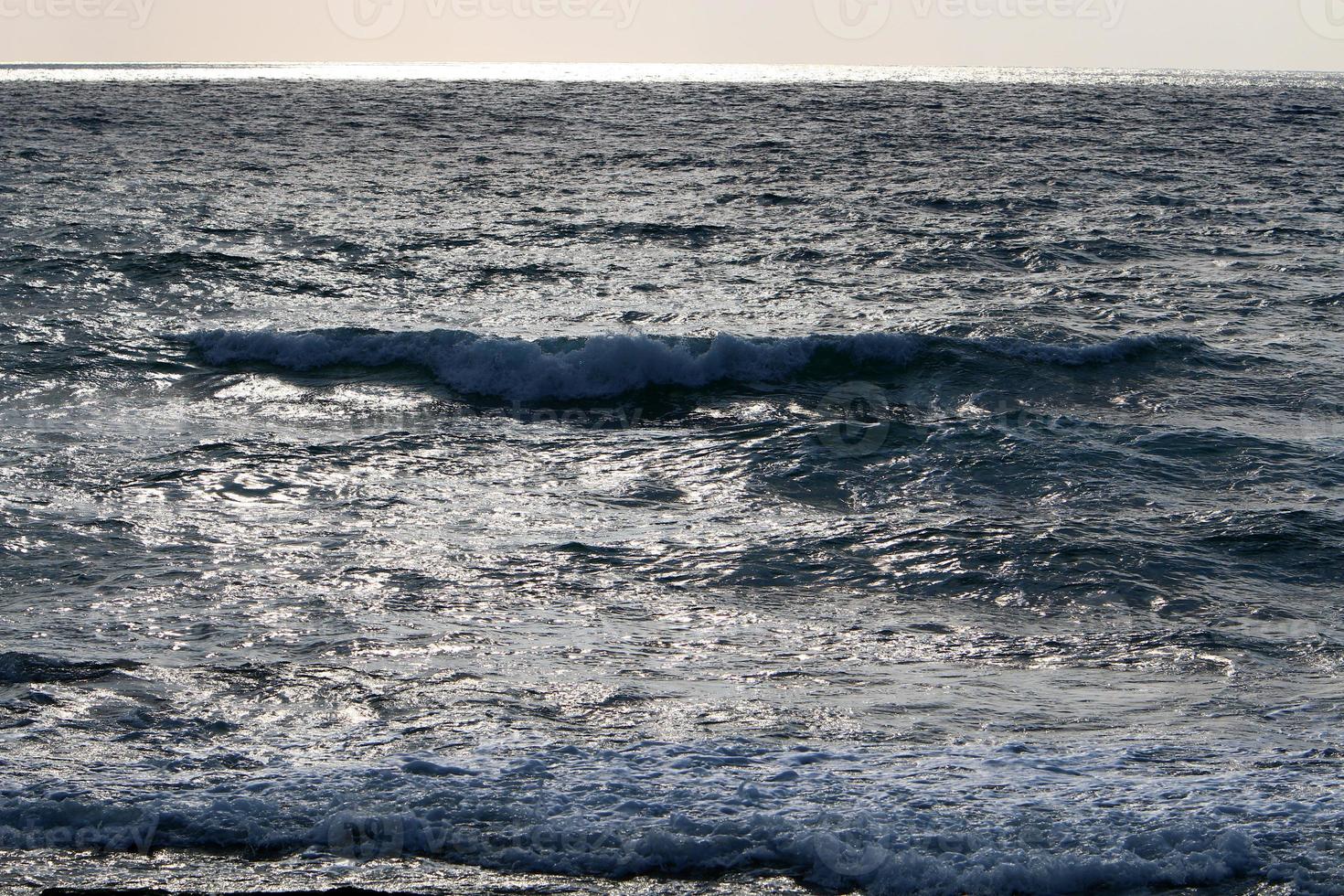 Sandy beach on the Mediterranean Sea in northern Israel. photo