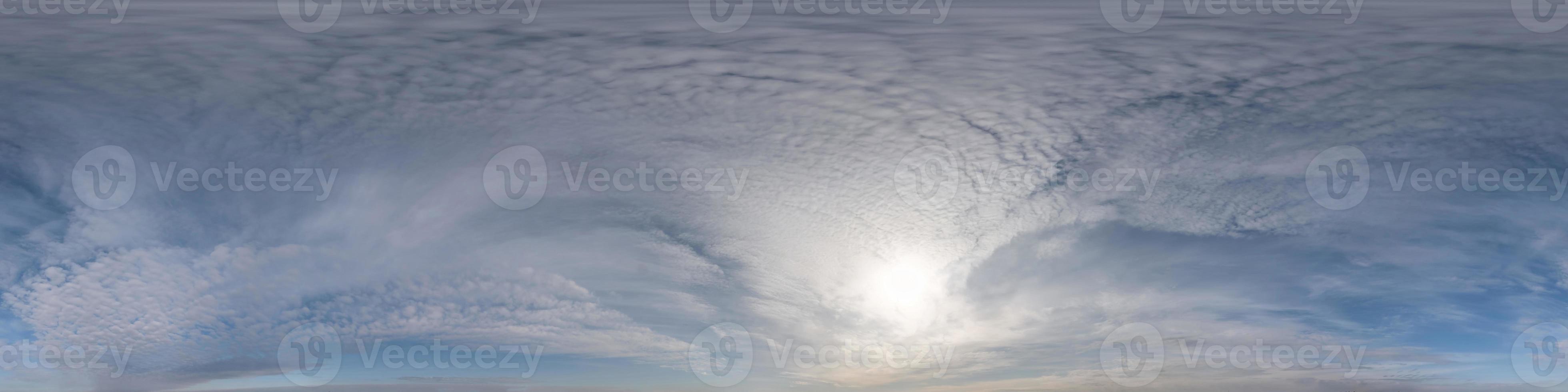 blue sky with beautiful clouds. Seamless hdri panorama 360 degrees angle view with zenith for use in 3d graphics or game development as sky dome or edit drone shot photo