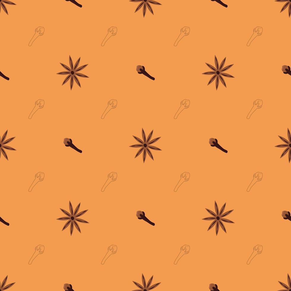 Vector seamless pattern of star anise, carnation, in flat style. Background or texture of seasonings, food additive, spices.