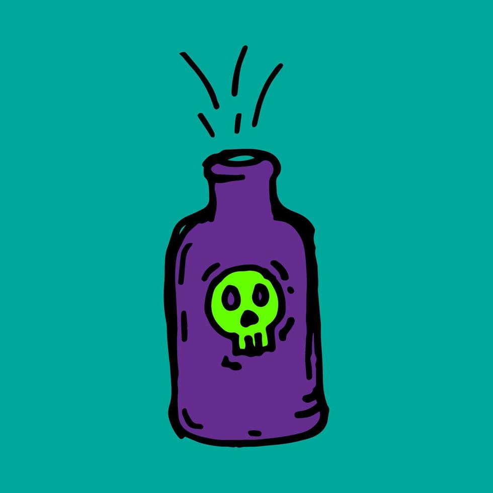 Vector illustration of dangerous purple herb in skull bottle