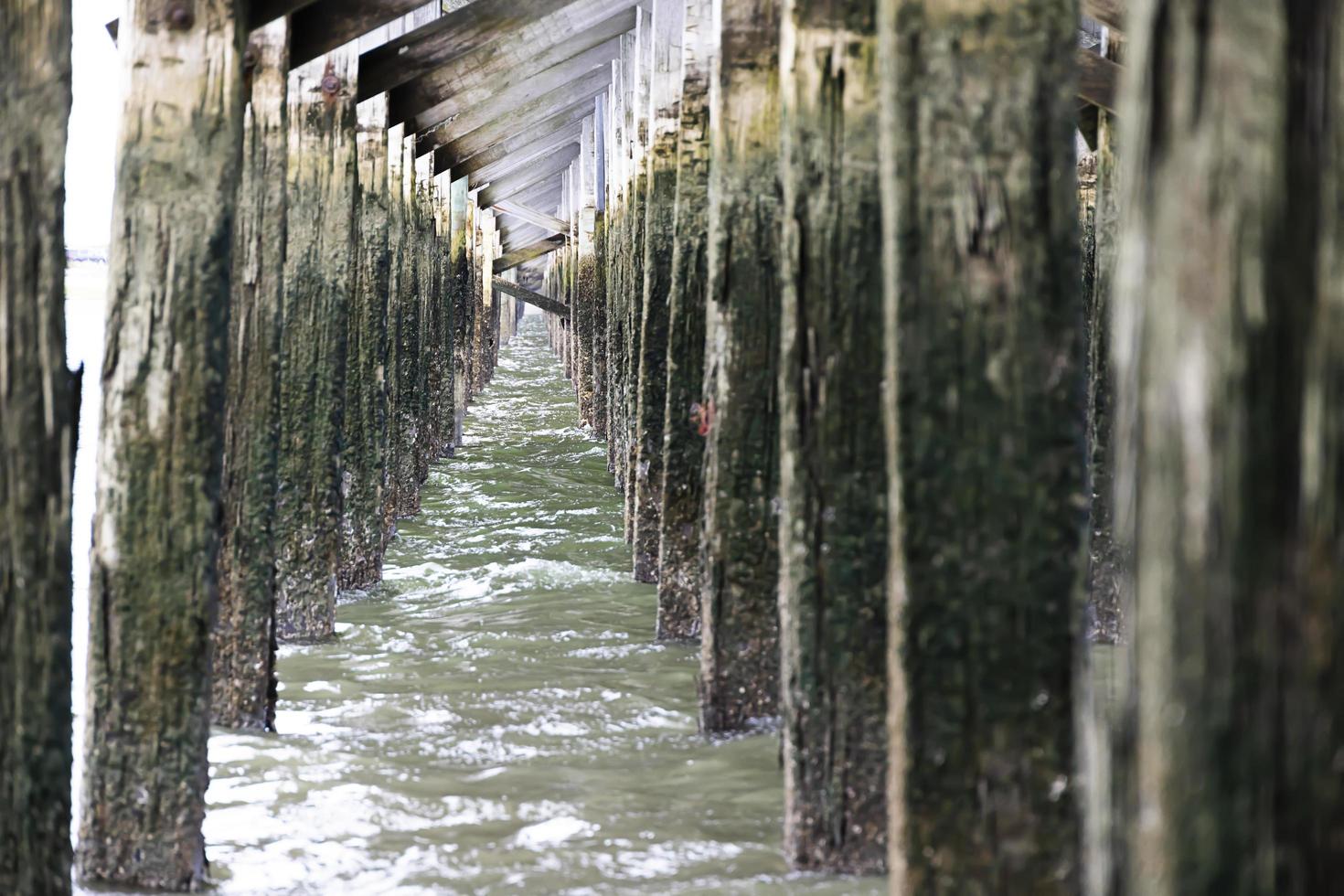 Wooden pier by the beach and ocean in the summer photo