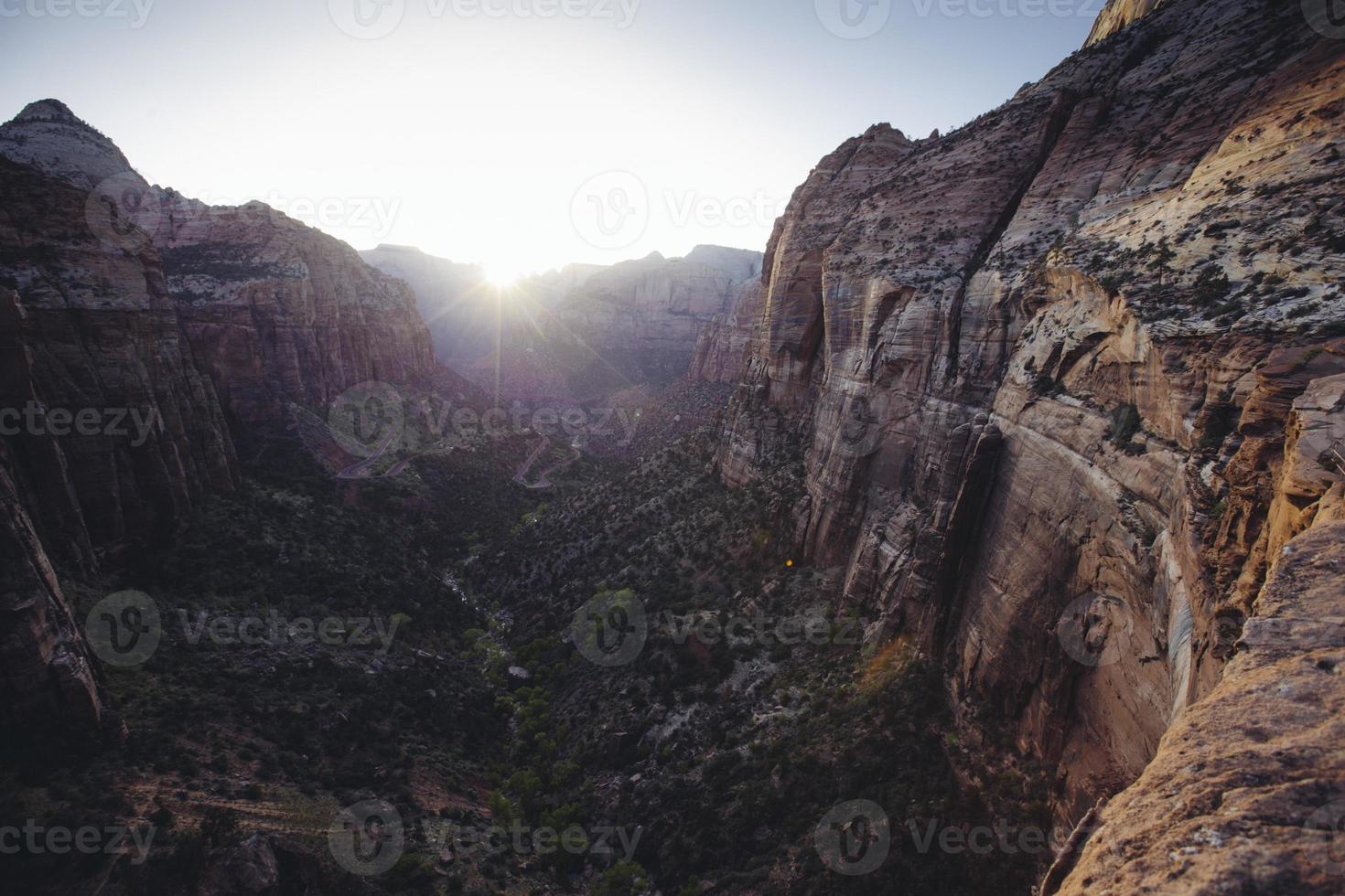 Observation Point nature landscape canyon at sunset in Zion National Park, Utah photo