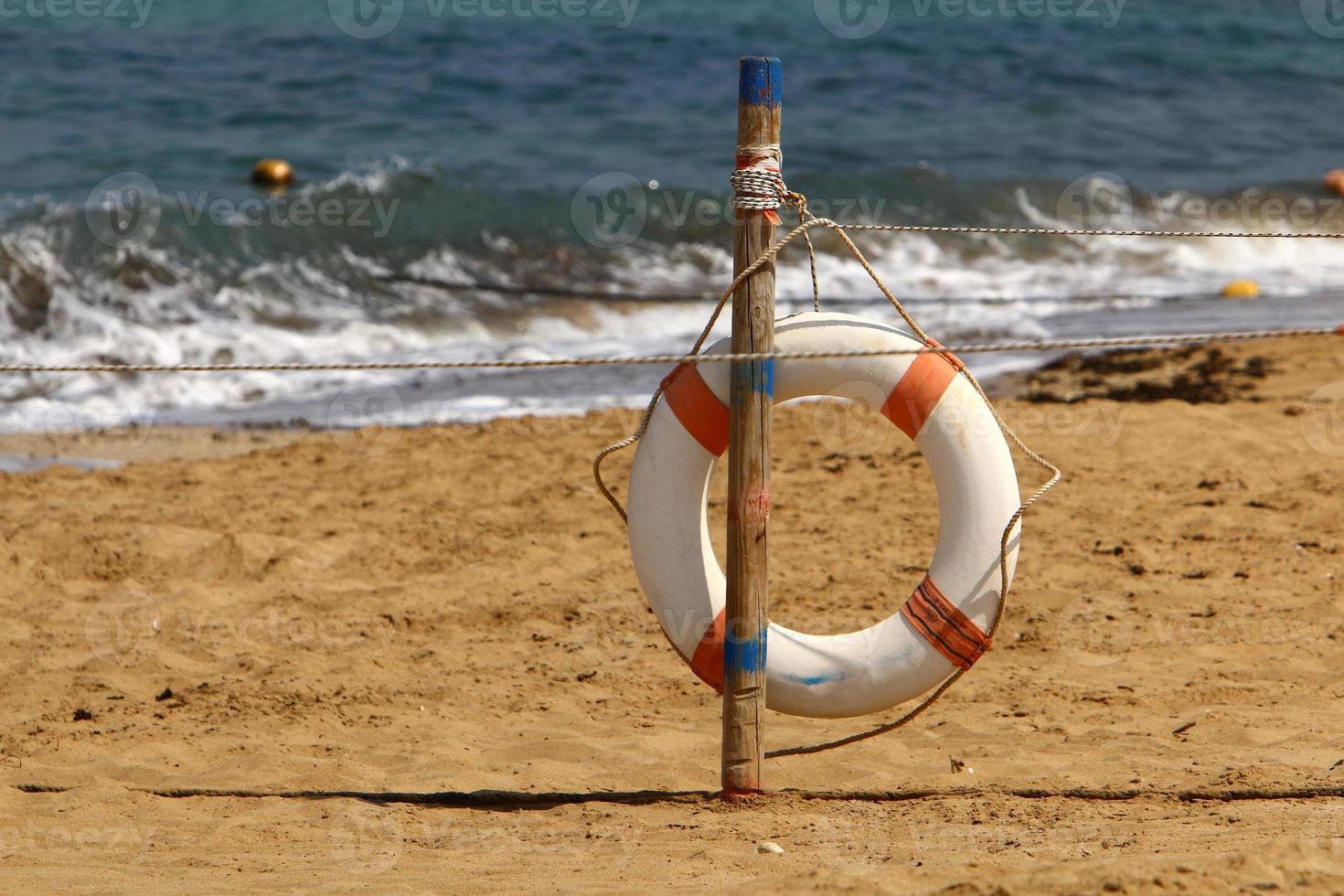 Sandy beach on the Mediterranean Sea in northern Israel. photo