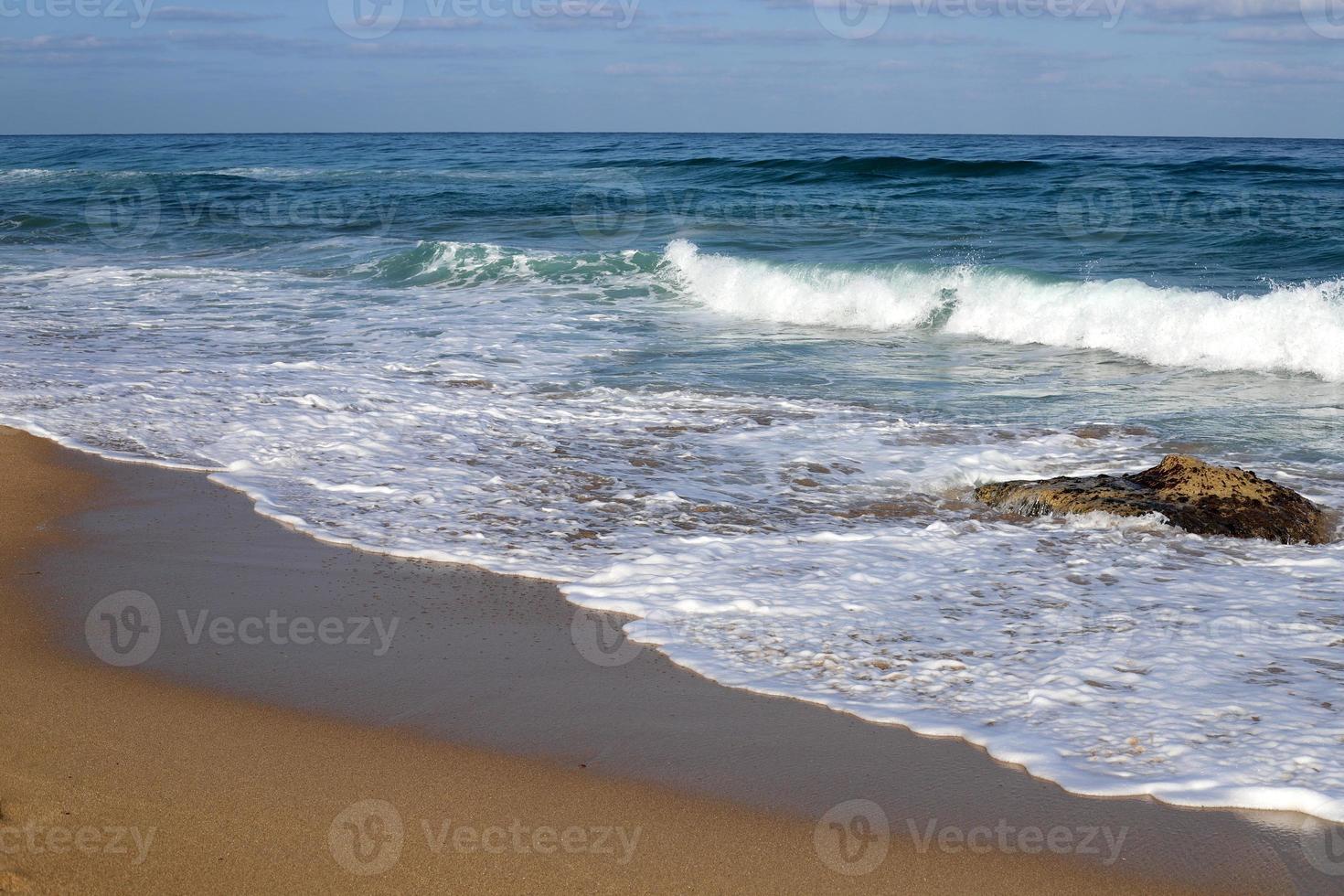 Sandy beach on the Mediterranean Sea in northern Israel. photo