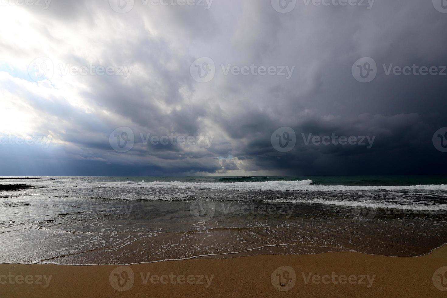 Sandy beach on the Mediterranean Sea in northern Israel. photo