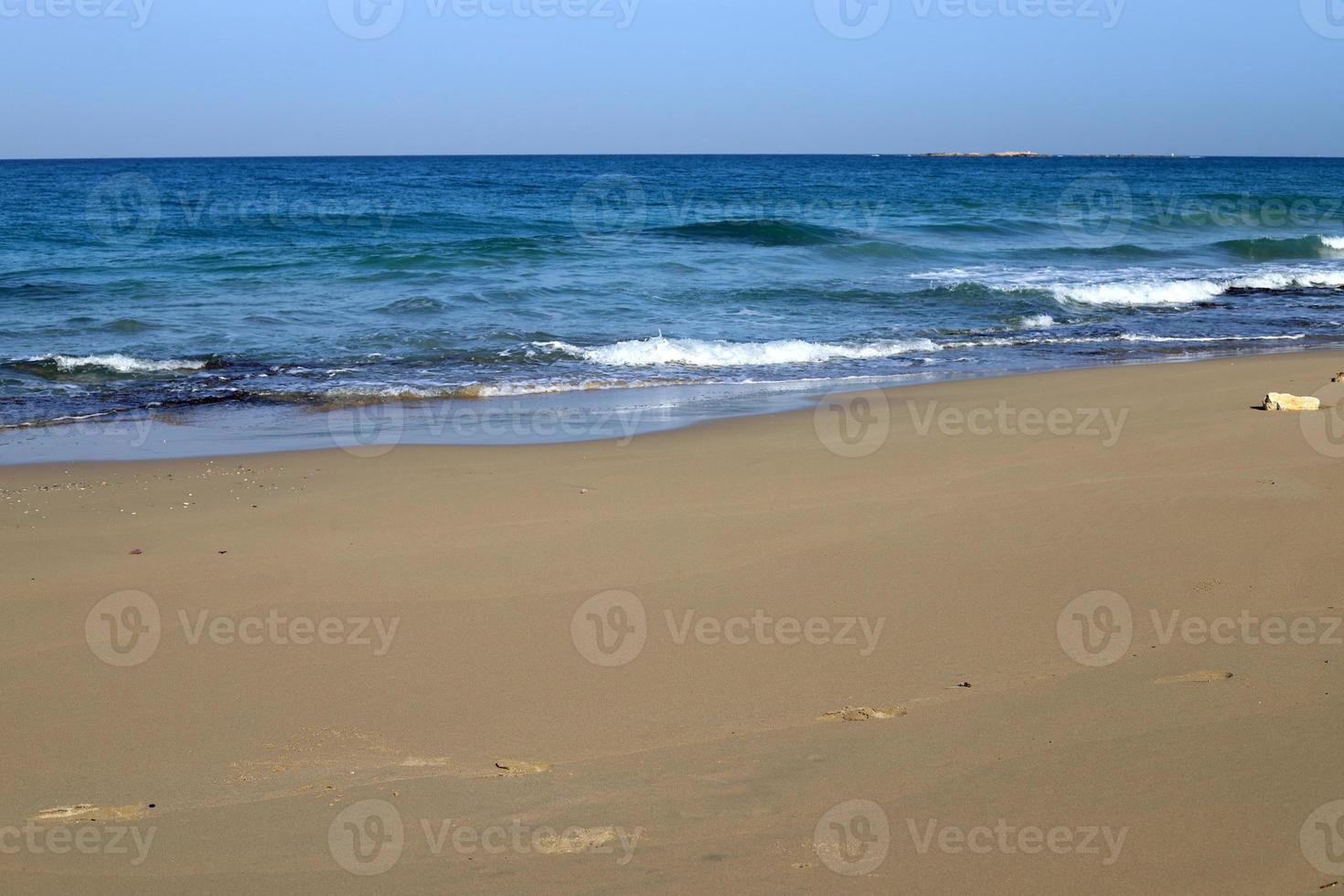 Sandy beach on the Mediterranean Sea in northern Israel. photo