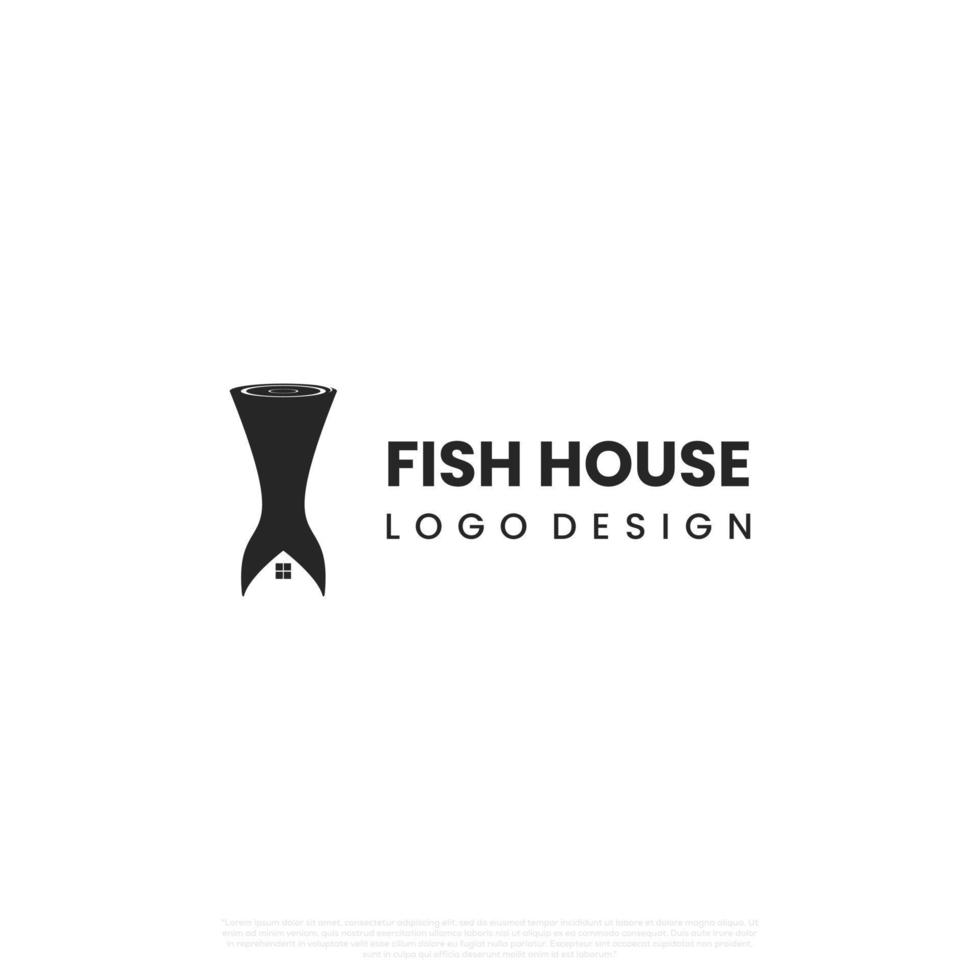 fish store logo, fish house logo. fish tail combine with house window logo concept vector