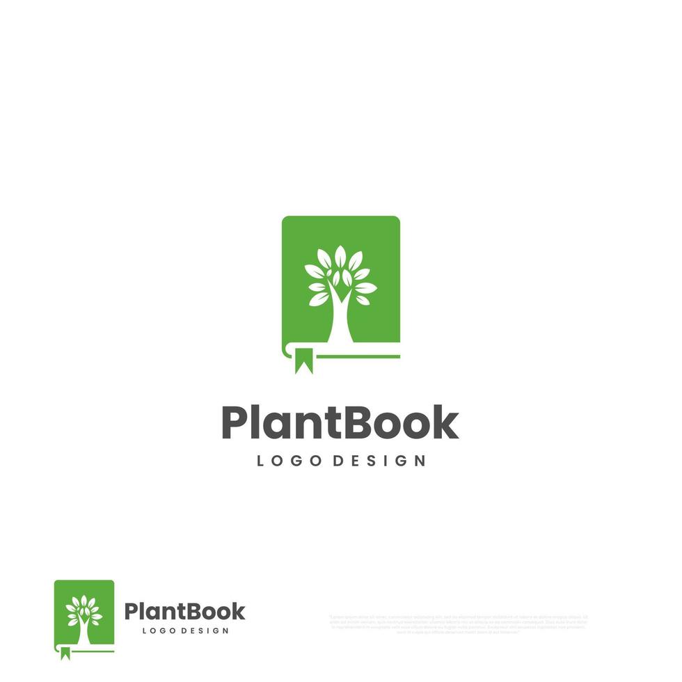 diseño del logotipo del libro de plantas, combinación de libros con el logotipo del árbol. concepto de logotipo de aprendizaje de plantas vector