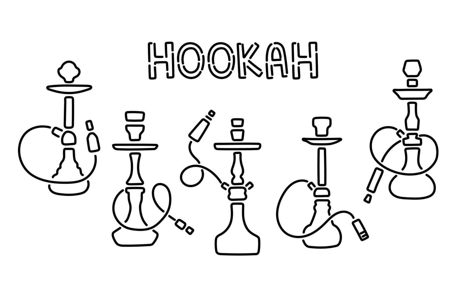 Hookah signs collection line vector. Night Hookah Design Template, Light Banner, Night Bright Advertising vector