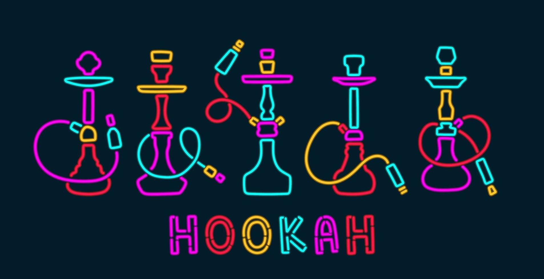 Hookah neon signs collection vector. Night Hookah Design Template