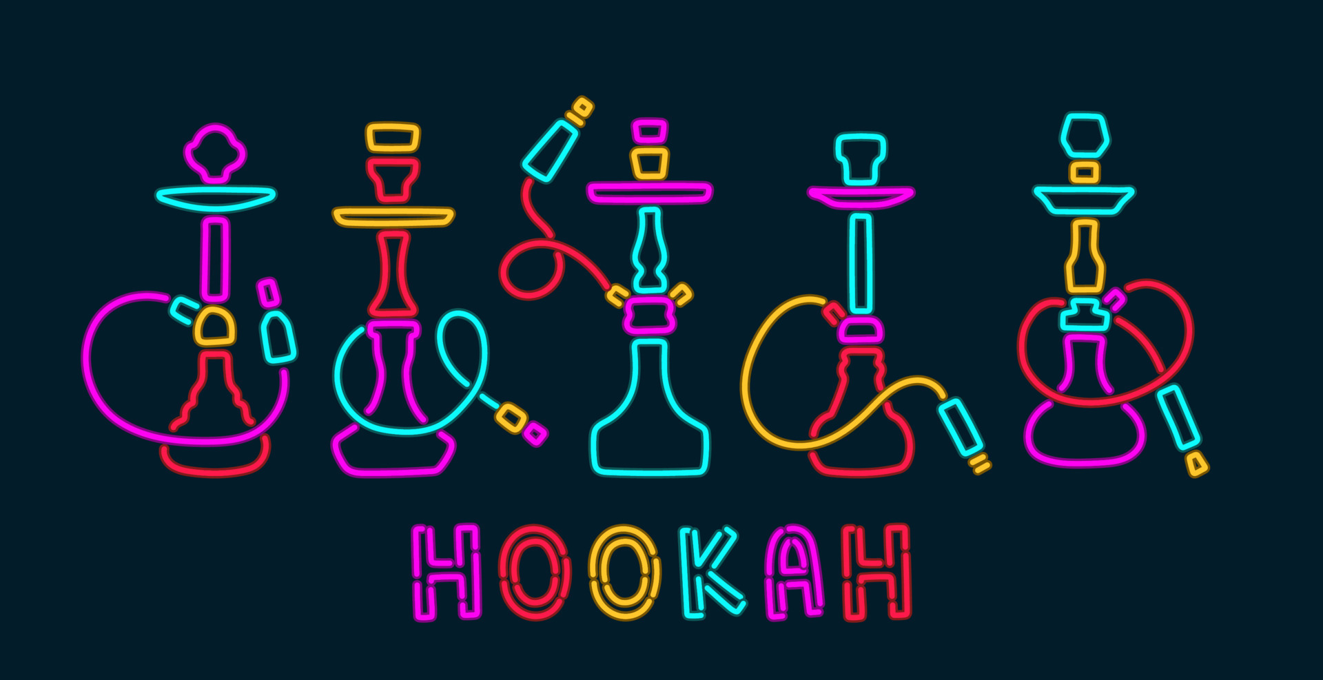 Hookah neon signs collection vector. Night Hookah Design Template