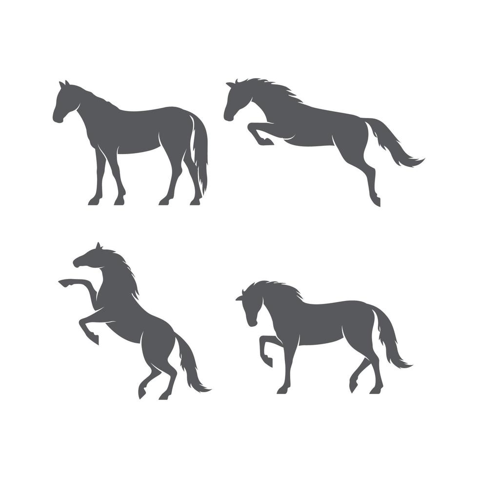 Set of Horse realistic silhouette logo design. Horse pictogram. Side view of horse design pack. Vector illustration