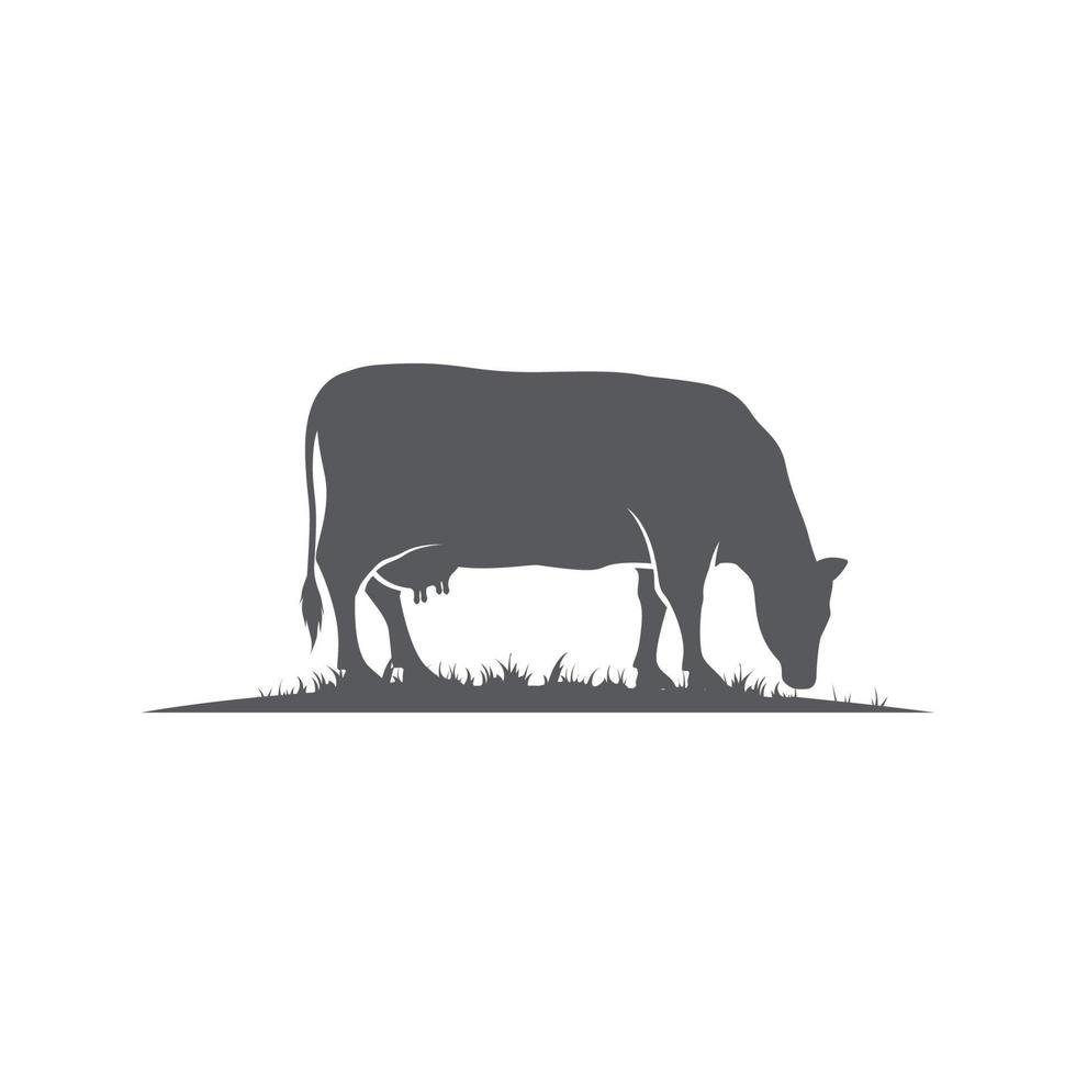 icono de silueta de vaca o ganado. silueta vectorial de vaca. plantilla de diseño de logotipo de granja. icono de ganado. diseño de logotipo angus negro vector