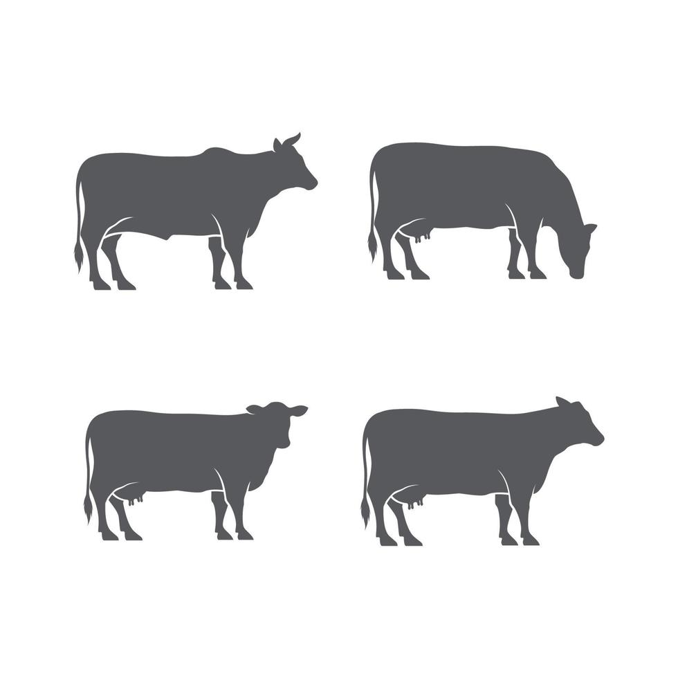 paquete de iconos de silueta de vaca o ganado. conjunto de silueta vectorial de vaca. paquete de diseño de logotipo de granja. icono de ganado. plantilla de diseño de logotipo angus negro. pictograma de animales. ilustración vectorial vector