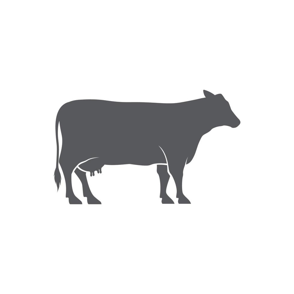 icono de silueta de vaca o ganado. silueta vectorial de vaca. plantilla de diseño de logotipo de granja. icono de ganado. diseño de logotipo angus negro vector