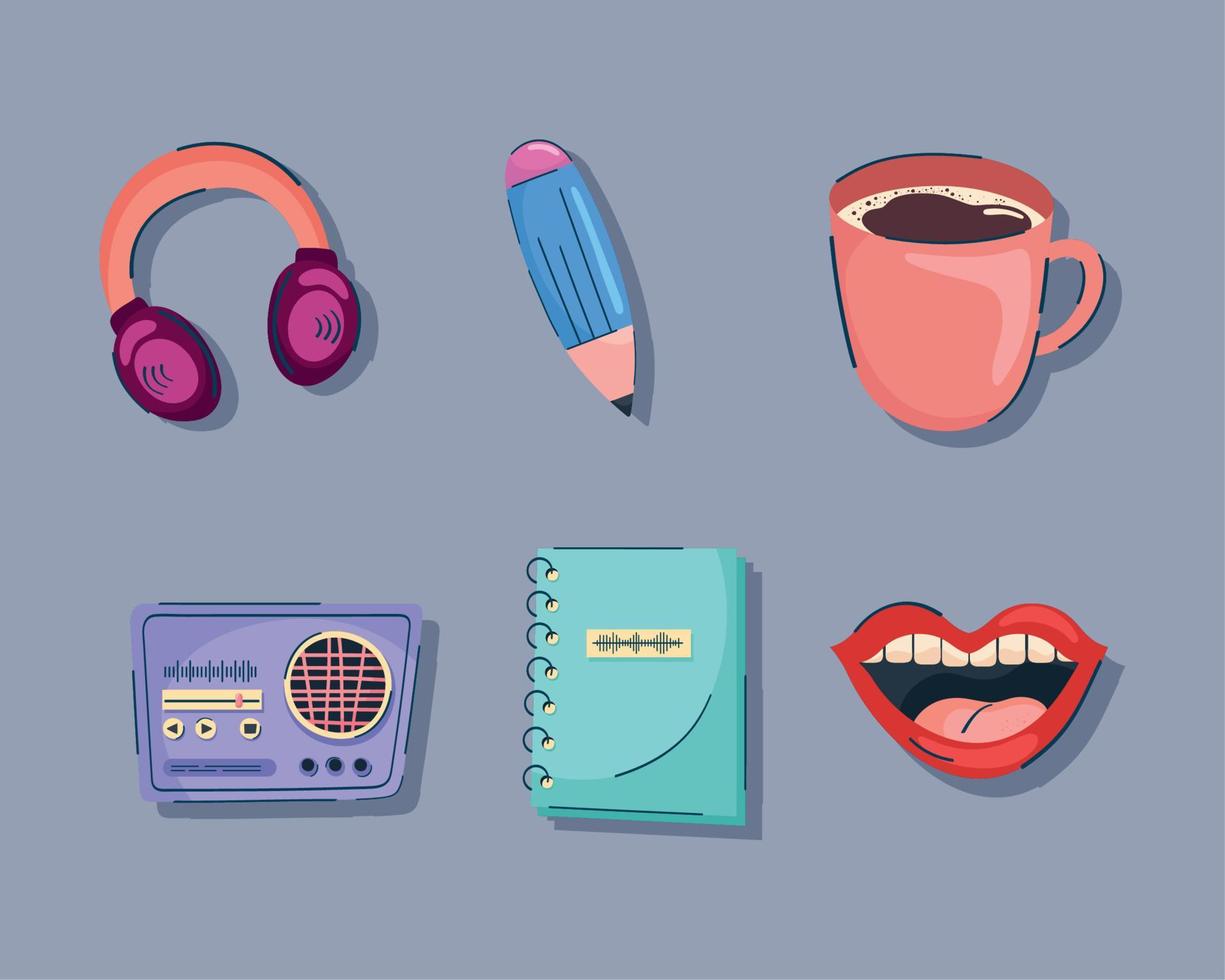six podcast tech icons vector