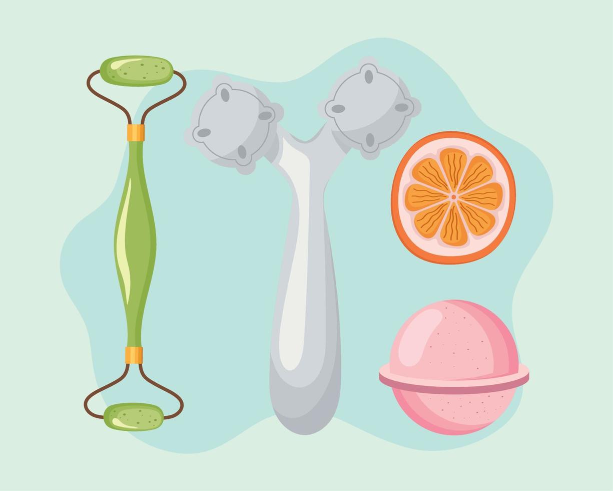 four korean beauty product icons vector