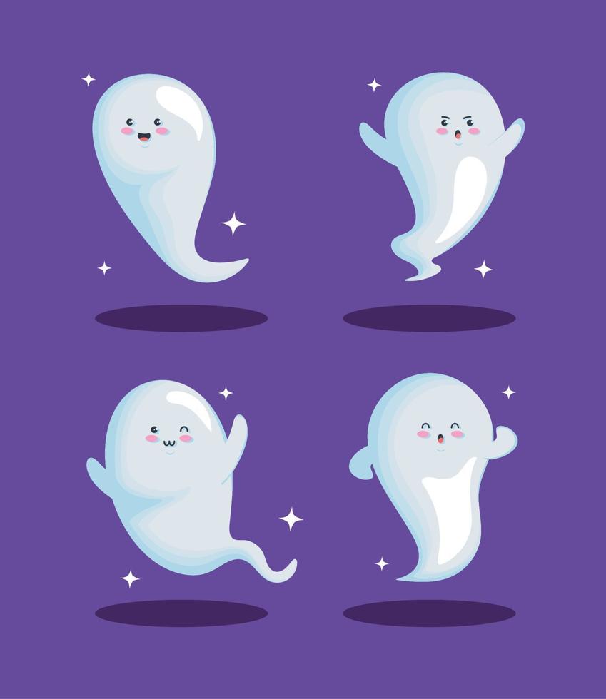 four halloween ghosts characters vector