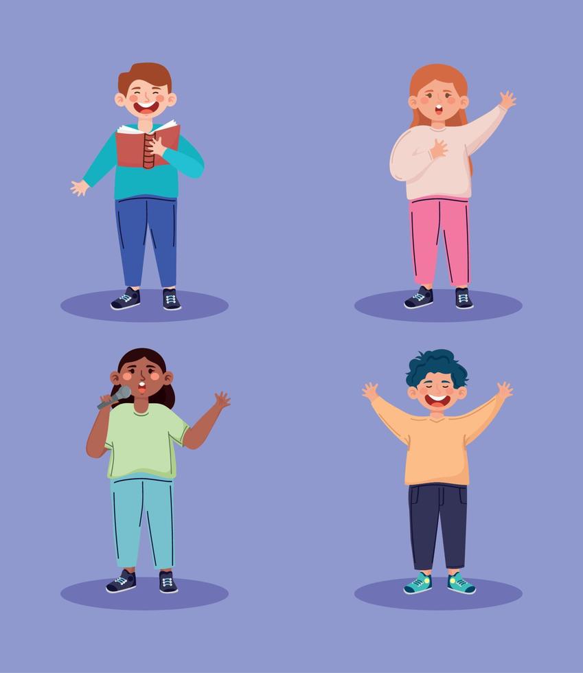 four kids singing vector
