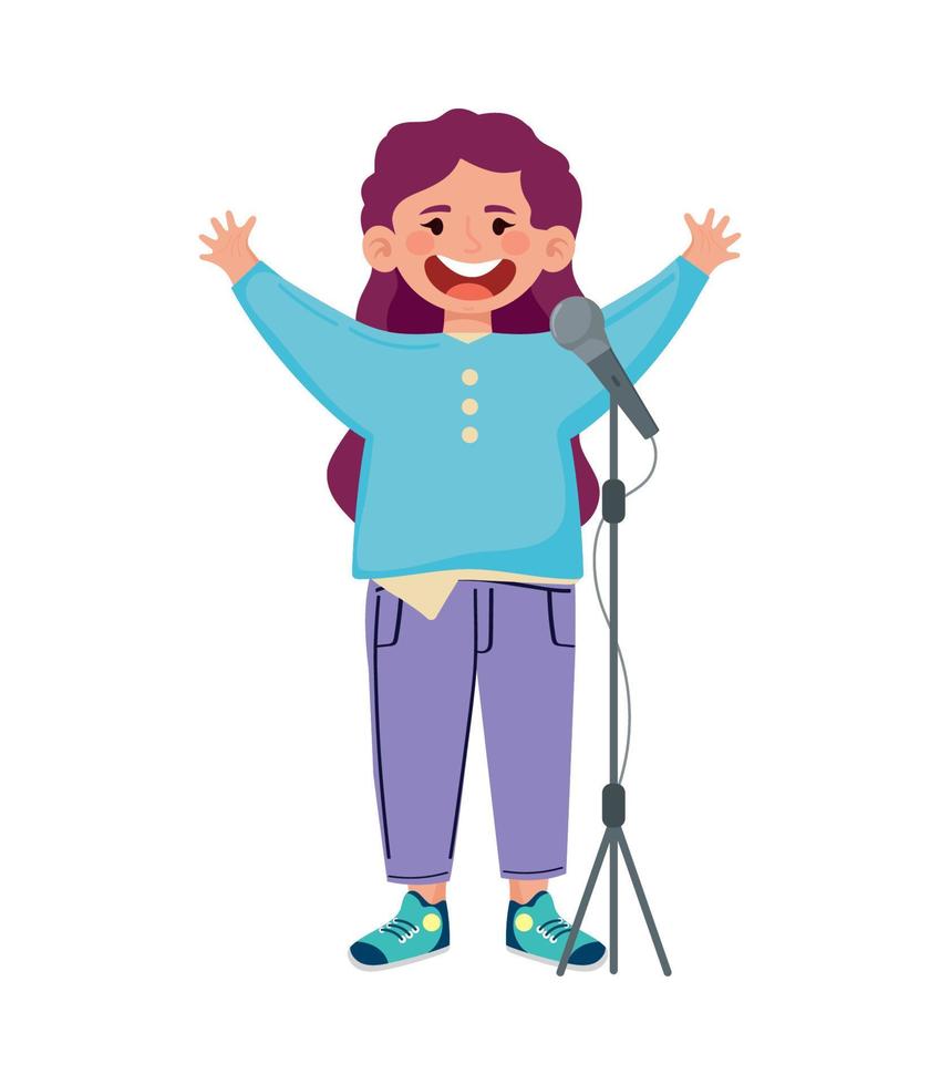 young girl singing with microphone vector
