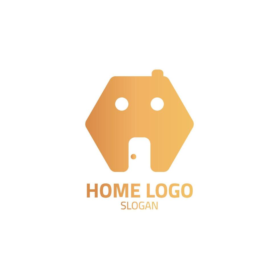 el logotipo de una casa hexagonal con un color marrón que se asemeja a una cara. vector