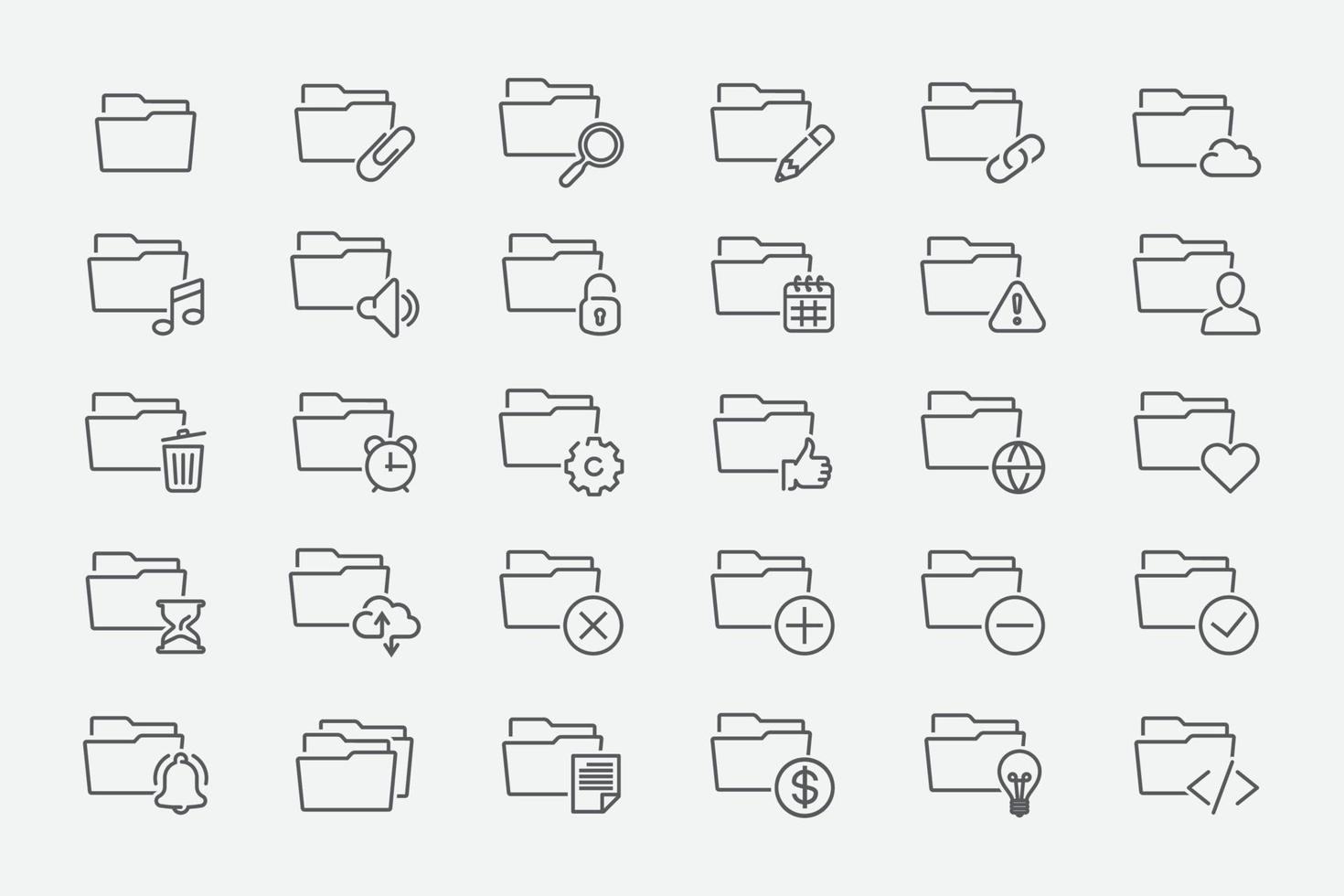 Folders line icons set. Document storage set. File icon archive. Vector illustration